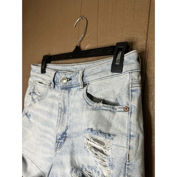 American Eagle Womens 6 Light Blue‎ Stretch Mom Short Distressed Criss Cross - Picture 3 of 5